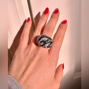 Swarovski Zebra Pattern Rhinestone Dome Statement Ring, Size 7